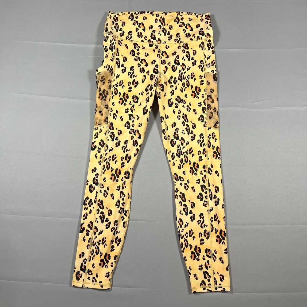 Fabletics On The Go Leggings Womens Beige Leopard Print Power Hold High Waisted